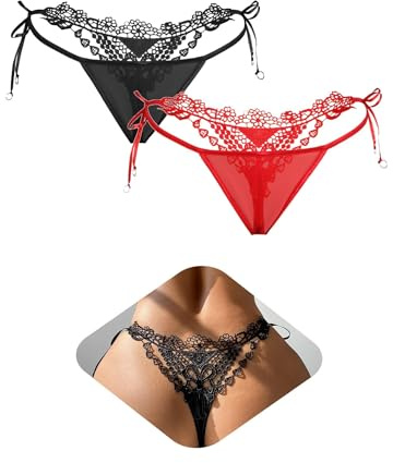 ohmydear Femme G-String Ficelle String Florale Brodée Grande Taille Culotte Tanga Maille sous-Vetement Sexy Slip Femme Thong G-String T-Back