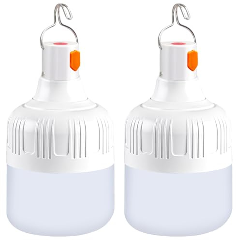 2 Piezas Lámpara Camping Recargable, Lámpara de Cámping LED 500LM, 3 Modos, Lámpara de Emergencia Impermeable Portátil con Gancho para Acampar Caminar Pescar Cortes de Energía
