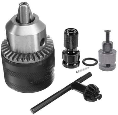 Vibsky Portabrocas sin llave UNF de 1/2-20 con unidad cuadrada de 1/2 pulgada y adaptador de vástago hexagonal de 1/4 pulgadas para destornilladores de impacto, capacidad de 1.5-13 mm, acero al