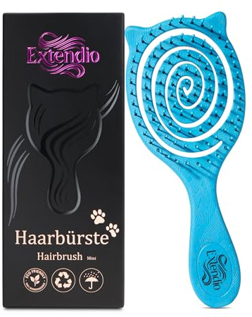 EXTENDIO® Cepillo Mini Desenredante Profesional – Ligero, Curvado y Ergonómico – Para Cabello Largo, Rizado o Fino – Sin Tirones, Ideal para Uso Diario – Color (Azul)
