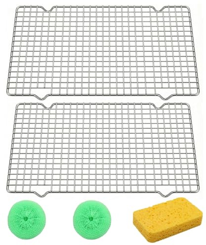 2 Pack Carbon Steel Cooling Rack Set with Non-Stick Coating, Wire Racks for Baking Tray, Cake Cooling Rack for Baking, Grilling, Roasting - Oven & Dishwasher Safe - 36×27×1.5 cm - Silver