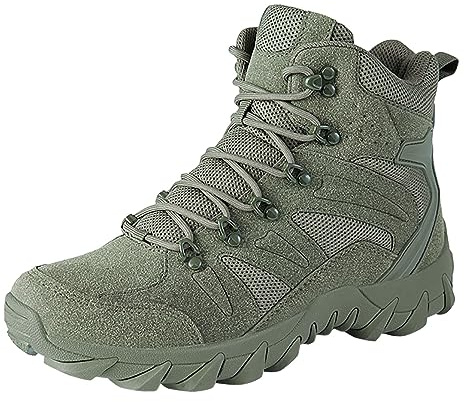 Botas militares para hombre, con cremallera lateral, botas tácticas, senderismo, motocicleta, botas de combate de gamuza y malla, transpirables, zapatos de combate al aire libre para senderismo, caza