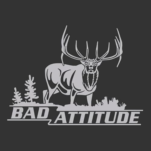 Bad Attitude - Bull Elk Hunting Decal for Trucks, Cars and Jeeps - Automotive Window Sticker - Hunters Image (Silver)
