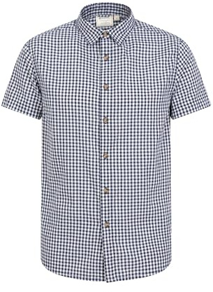 Mountain Warehouse Weekender Kurzarm-Shirt für Herren - 100% Baumwolle, Herbst Wintershirt, leichtes Herrenshirt, atmungsaktives Baumwollhemd - Zum Wandern, Camping & Reisen Marine X-Large