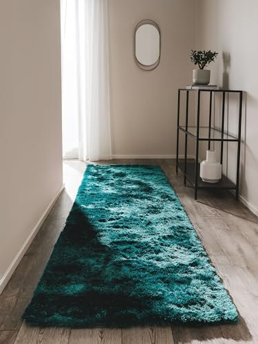 benuta Nest Hochflorteppich Whisper - Türkis 80 x 300 cm - Kuschelig Weicher Teppich für Schlaf- und Wohnzimmer - Pflegeleicht - Fußbodenheizung Geeignet