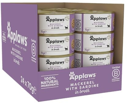 Applaws 100% naturligt premium-våtfoder för katter, makrill med sardin i buljong – förpackning med 24 x 70 g burkar