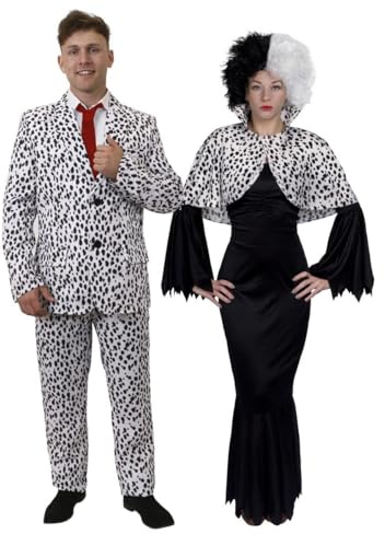 Costumes d'Halloween pour couples dalmatiens – Lui et elle costumes de personnages du film TV (hommes : M – femmes : XL)