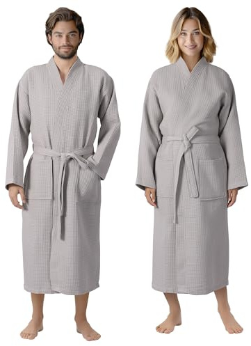 HOMELEVEL Bata de Piqué Unisex - Albornoz Mujer y Hombre 100% Algodón Waffle - Albornoz Mujer Ducha Sauna Piscina SPA - Bata Mujer y Hombre Ligera de Viaje con Bolsillos