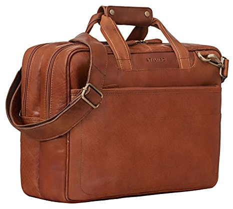 STILORD Astor Große Lehrertasche Leder für Herren Damen Vintage Aktentasche XL Businesstasche Umhängetasche für breite A4 Ordner Laptop Trolley Aufsteckbar Farbe:maraska - braun