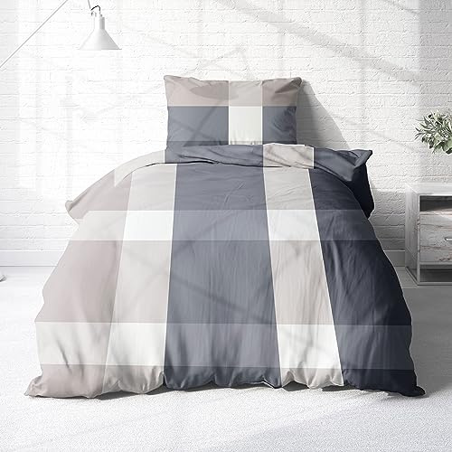 Träumschön Premium Bettwäsche 155x220 + 80x80 cm - Kariertes Design hell - Sommer Bettwäsche aus Baumwolle – Weich, Atmungsaktiv & Hautfreundlich - bügelfrei