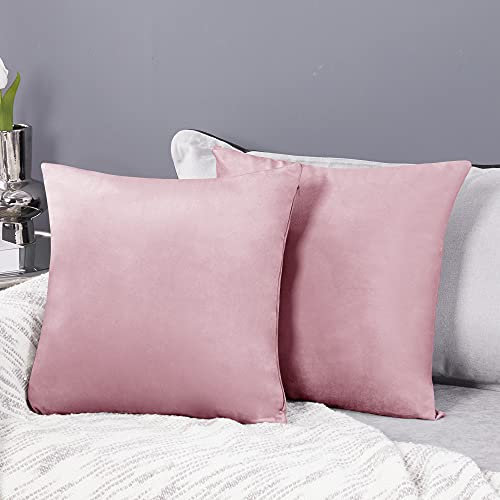 Deconovo Set of 2 Soft Crushed Velvet Cushion Covers 50cm x 50cm 20x20 Inches Throw Pillow Cases Square Cushion Covers for Kids with Invisible Zipper Baby Pink 2 Pieces