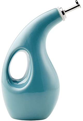 Rachael Ray 48467 Ceramic EVOO Oil and Vinegar Dispensing Bottle with Spout, 24 Ounce - Agave Blue