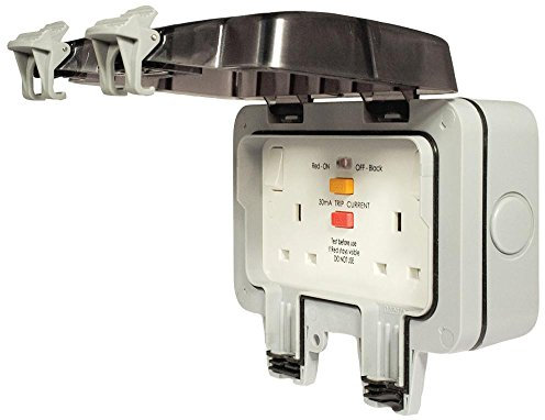 Outdoor Switched SKT RCD 2G DP 13A DEC, SWITCHES, Socket OUTLETS Outdoor/Weatherproof Electrical, 1 Piece Pack - WPL22RCD-01