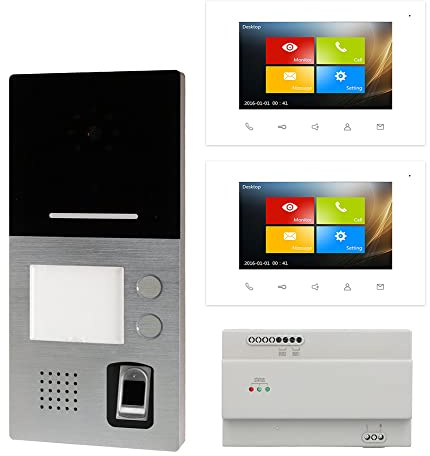 Voxura Domo Video Türsprechanlage Gegensprechanlage 2-Familien Komplett Set Außenstation Touchscreen Fingerprint Fingerabdruck Aufputz