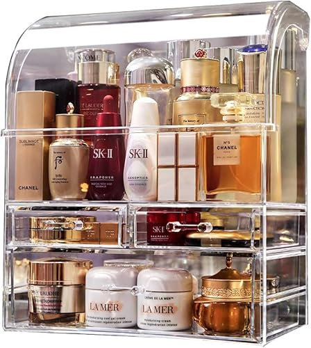 Kousee Make-up-Organizer-Aufbewahrung, extragroße Acryl-Parfüm-Hautpflege-Organizer-Vitrine mit Schubladen, wasserdichte, große, staubdichte Kosmetik-Organizer-Box für Theke, Kommode und Badezimmer