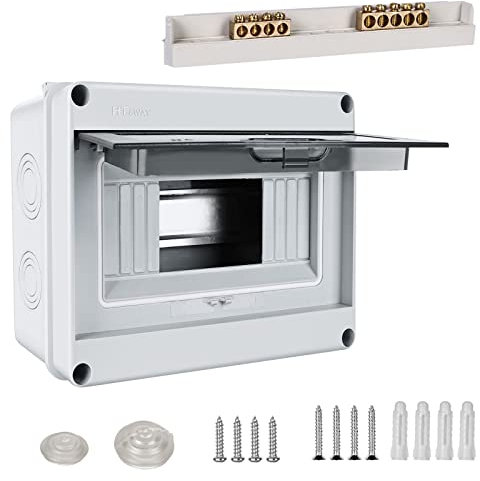 Boîte à fusibles en saillie IP65 avec 1 rangée de 8 modules, pinces en laiton, petit répartiteur en saillie pour pièces humides, jardins, extérieur, villas, colonnes de charge