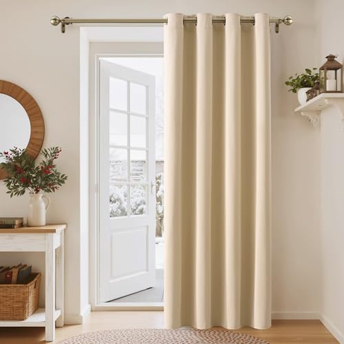 PONY DANCE Door Curtain Thermal - 1 Panel Blackout Curtains for Living Room Bedroom Kitchen Privacy Screen Heat Cold Insulated, 46 inch Width x 84 inch Drop, Biscotti Beige