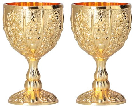Yosoo Health Gear Vintage Chalice Goblet, Royal Wine Glasses, 2PCS 30ml Vintage Golden Chalice, Medieval Party Decorations Retro Ornaments for Traveling Decoration Home Collection