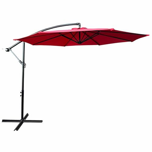 AKORD Sonnenschirm mit Kurbel Achteckig ASTER | 300x300x245 cm Ampelschirm | Neigungswinkel und Höhe Verstellbar | Kurbelschirm Marktschirm Wasserdicht | Gartenschirm UV-Schutz | Rot