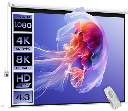 HOMCOM Pantalla de Proyector Eléctrica 120 Pulgadas Pantalla de Proyección Portátil Formato 4:3 con Mando a Distancia Tela de Proyección para Interior y Exterior 244x183 cm Blanco