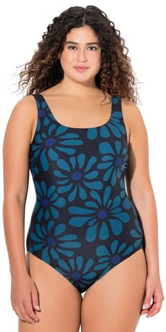 Ulla Popken Damen Alice, Softline, Dg, Flowerpower Badeanzug, Schwarz, 58-60 EU