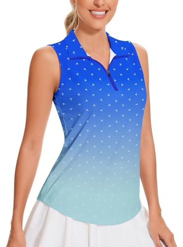 Soneven Polo de sport respirant sans manches pour femme - T-shirt fonctionnel - Avec fermeture éclair 1/4 - Pour l'été et l'extérieur - Tennis