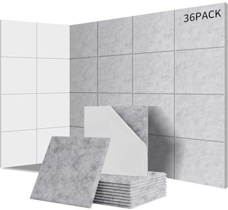 Sonuvia 36 pieza Paneles Acústicos Cuadrados autoadhesivos | Aislamiento acústico eficaz alta densidad (230kg/m³) NRC 0.95 cubre 3,24m² Perfectos para paredes y puertas,sala de juegos,Gris Plata