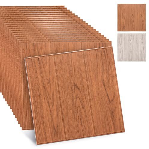 TVVCALK 20 Stück Wandpaneele Selbstklebend, 3D Wandpaneele Holzmaserung, 3D Tapete Selbstklebende Wandpaneele pvc Wasserdicht, Gelbe Eiche Holzmaserung, 35x 35cm