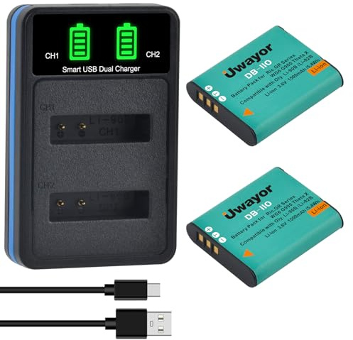 Uwayor 2 Pack Li-92B Akku und Ladegerät für Olympus Tough TG-7, TG-6, TG-5, SH-1, Tough TG-1 iHS, TG-2 iHS, TG-3, TG-4, SH50 iHS, SH60, for Ricoh GR III, GR IIIX (DB-110)
