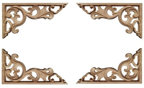 TMTGTS träsnidad dekoration 4 st. träapplikationer ornament skulptur träsnideri applikation träornament onlay väggornament träapplikationer dekoration för möbler spegel skåp