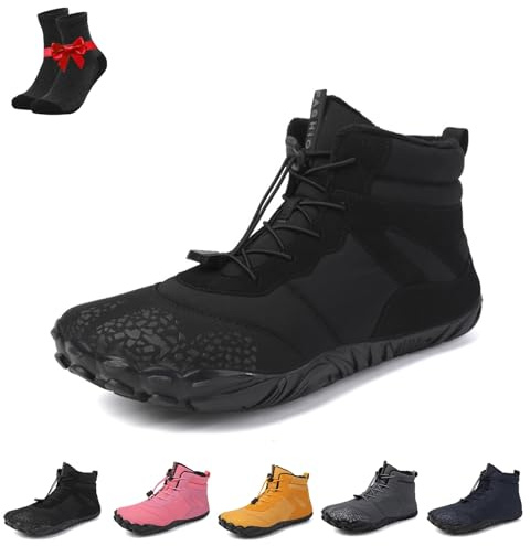 Hike Winter Barefoot Shoes,Men's Women's Winter Barefoot Hiking Boots,Barefoot Hiking Shoes Women,Hiking Snow Boots(Black,8 UK)