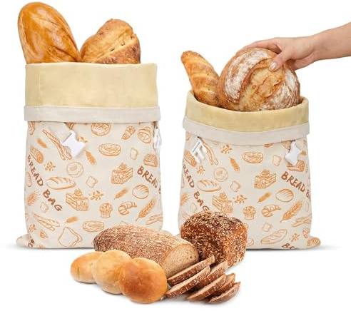 Confezione da 2 sacchetti riutilizzabili per pane di cera d'api, 44 cm x 33 sacchetti di cotone rivestiti in cera d'api naturale, per la conservazione di lievito e pane fatto in casa