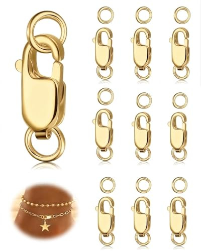 JEXOWIQ 10Pcs Chiusure Per Braccialetti con Anelli da Salto,Acciaio Inossidabile Chiusura Moschettoni per Collana,Chiusure Artiglio di Aragosta con Anello per La Creazione Gioielli Fai-Da-Te,oro