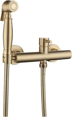 XAZLBIW Set doccetta Bidet Portatile, Finitura Oro Spazzolato, Struttura in Ottone per Montaggio a Parete, Controllo Acqua Calda e Fredda, Kit di Installazione Completo (15 cm)