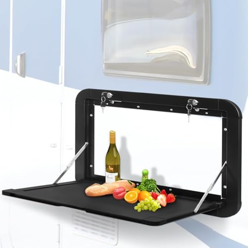 Tavolo pieghevole da parete per camper, tavolo pieghevole in lega di alluminio con serratura, scrivania galleggiante da picnic esterna per camper, furgoni, rimorchi da viagg black 60x42cm/23.6x16.5in
