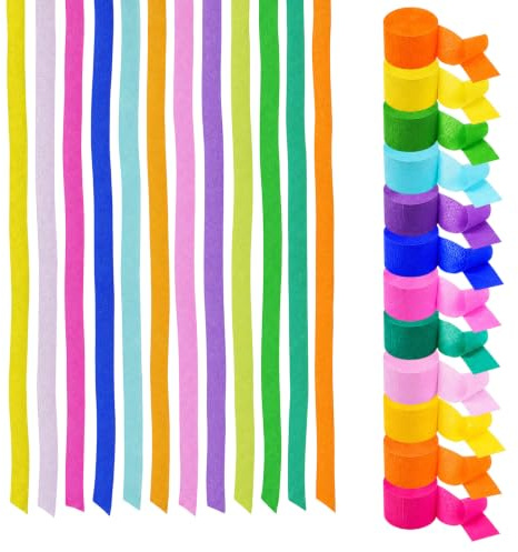 12 Rollos Papel Crepé Colores 4.5cm x 25m Decoración Fiesta
