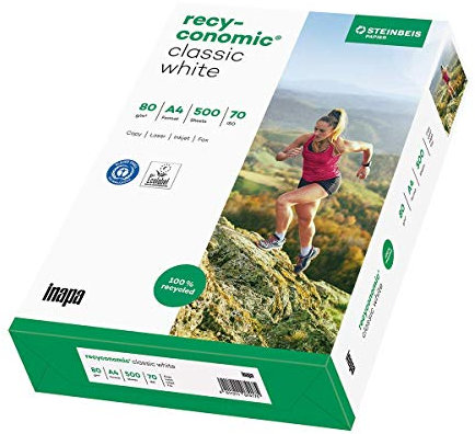inapa Recycling-Druckerpapier Recyconomic classic white: 80 g/m², A4, 500 Blatt, CIE-Weiße: 55 (recycling-grau)