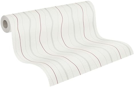 A.S. Création Vliestapete 10,05 m x 0,53 m mit glänzenden Akzenten - Creme, Rot - strukturierte Streifentapete Made in Germany - 249531