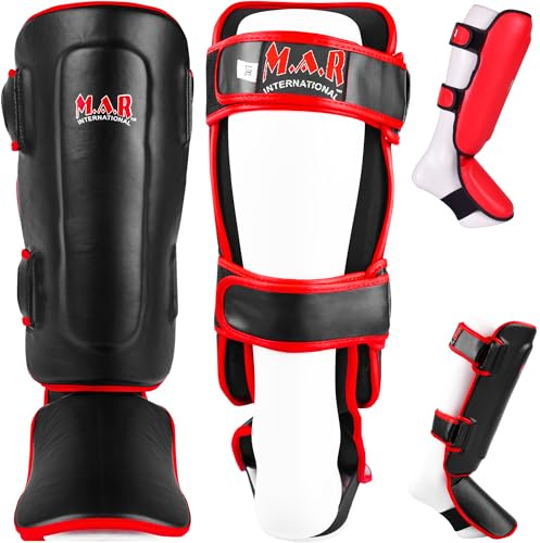 MAR | Black Shin and Instep Guards with Detachable Instep for Kickboxing, Muay Thai Shin Guard, MMA Foot Protector Training Leg Guards, BJJ, Taekwondo, Martial Arts Shin Pads for Training (Senior)