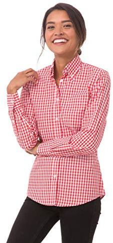 Chef Works Women's Gingham Dress Shirt, Red & White Check, Large