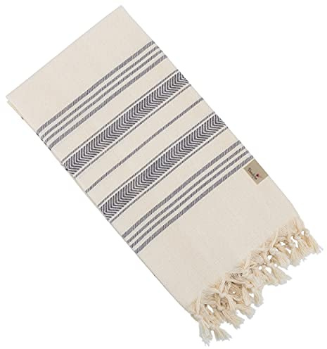 Dandelion - Ivory Basic Pattern - Naturally-Dyed Cotton Turkish Towel Peshtemal - 71x39 Inches - Gray