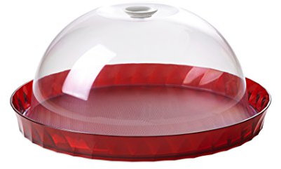 Omada Design Plat à gâteau de 36 cm, hauteur 16,5 cm, porte-gâteaux avec couvercle en plastique incassable, Ligne Diamond, Rouge