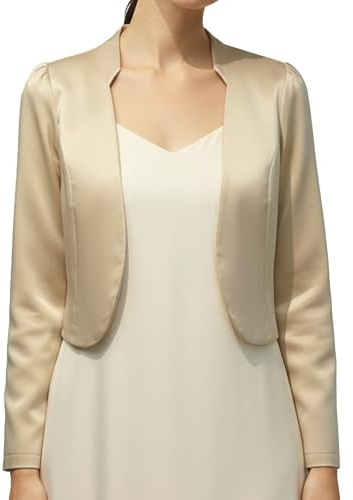 BlackButterfly Women's Long Sleeve Satin Bolero Jacket, Champagne, S