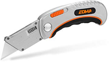 EDMA - Cúter Plegable de Hoja Trapezoidal - Cuchillo con Sistema de Cambio Rápido de Hoja y Bloqueo de Seguridad - 170355 - Herramienta Manual de Calidad para Uso Profesional y Doméstico