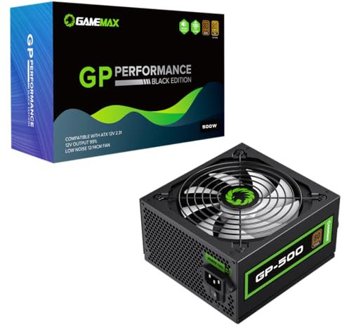 GameMax GP-Series 500W 80 Plus Bronze Power Supply - 500W GameMax GP-Series GP-500, Fully Wired, Single Rail, 140mm Fan, ATX PSU | Black