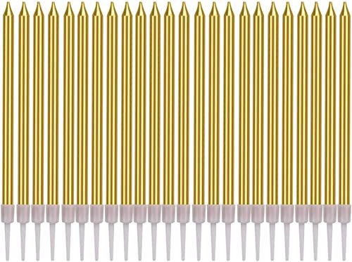 Geburtstag Kuchen Kerzen,24 Stücke Kuchen Kerzen,Lange Kerzen mit Haltern für Geburtstag Hochzeit Party Kuchen Dekorationen Gold