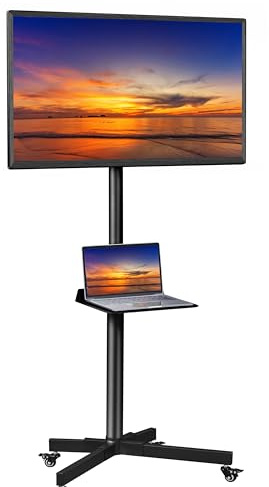 Costoffs Mobile TV Stand on Wheels for 23-55 TVs, Height Adjustable Rolling TV Cart with Tray up to 25kg, Portable TV Stand with Brackets Max.VESA 400x400mm