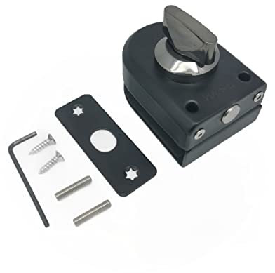 Ranbo Cerradura de Piso para Puerta de Cristal – Acero Inoxidable 304, Sin Perforación, Negra, Compatible con Vidrio de 10-12 mm, Seguridad para Puertas Correderas y Abatibles, Operación con Manija