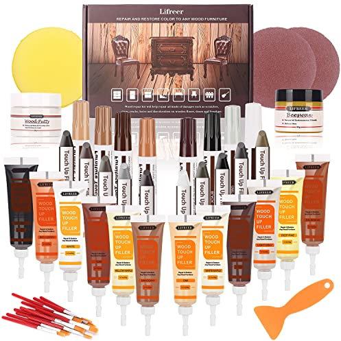 Laminat Reparaturset, 42 Stück Holzkitt Holz Reparaturset, Möbel Reparaturset - Ausbesserungsset, stellt jede Holzoberfläche wieder her, Kratzer, für Holztüren, Tische, Schränke