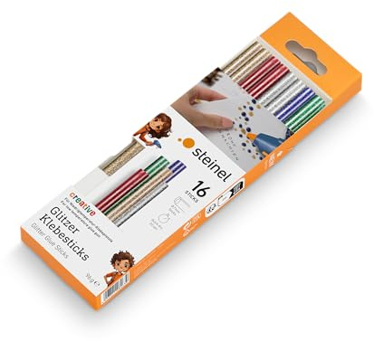 Steinel Limstift 85 °C Glitter, transparenta limpinnar 7 mm, 16 stycken limpatroner, för limpistol GlueMatic 1007-LT